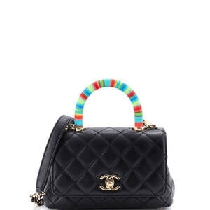 Chanel Extra Mini Coco Top Handle Bag Quilted Goatskin with Multicolor Handle